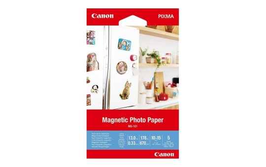 Canon MG-101 Magnetic Photo Paper - 4x6" - 5 sheets - 10x15 cm - White - 5 sheets - PIXMA iP110 wb PIXMA E204 PIXMA G2501 PIXMA MG2550S PIXMA MG6650 