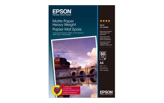 Epson Matte Paper Heavy Weight - A4 - 50 Sheets - Matte - 167 g/m² - A4 - White - 50 sheets - WorkForce WF-7620DTWF WorkForce WF-7610DWF WorkForce WF-7110DTW WorkForce WF-3640DTWF WorkForce... 