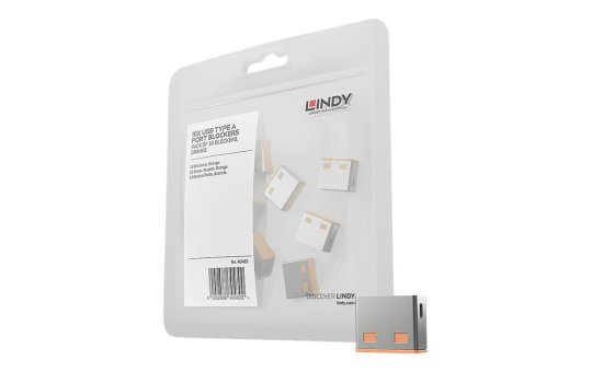 Lindy 10 USB Port Locks ORANGE noKey - Port blocker - USB Type-A - Orange - Acrylonitrile butadiene styrene (ABS) - 10 pc(s) - Polybag 
