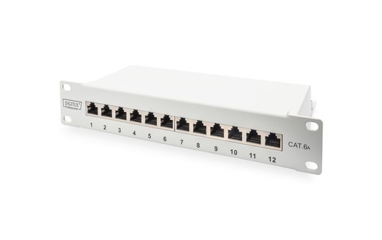 DIGITUS CAT 6A Patch Panel, shielded, 12-Port, 1HE, 10", grey 