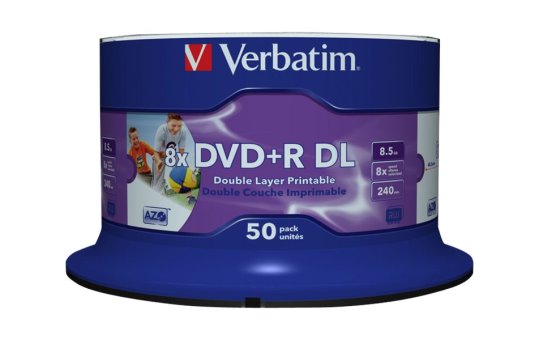 Verbatim DVD+R Double Layer Wide Inkjet Printable 8x - DVD-R - 120 mm - Printable - Spindle - 50 pc(s) - 8.5 GB 