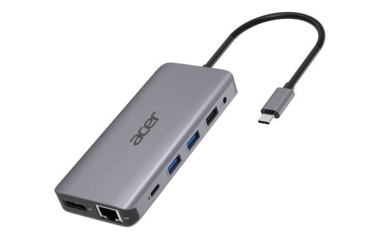 Acer 12in1 Type C port Hub - Wired - USB 3.2 Gen 1 (3.1 Gen 1) Type-C - 3.5 mm - 10,100,1000 Mbit/s - Silver - MicroSD (TransFlash) - SD 