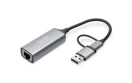 DIGITUS USB Type-C Gigabit Ethernet Adapter 2.5G, USB-C + USB A (USB3.1/3.0) 