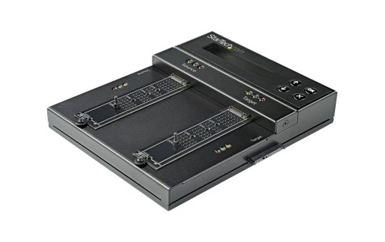 StarTech.com Standalone M.2 SATA & M.2 NVMe Duplicator and Eraser - HDD/SSD Cloner/Wiper for M.2 PCIe AHCI/NVMe - M.2 SATA - 2.5/3.5" SATA Drives - External Hard Drive Eraser/Duplicator - TAA - 2.5,3.5" - Serial ATA - M.2 - 60 W - 110 - 240 V - 1.4 A 