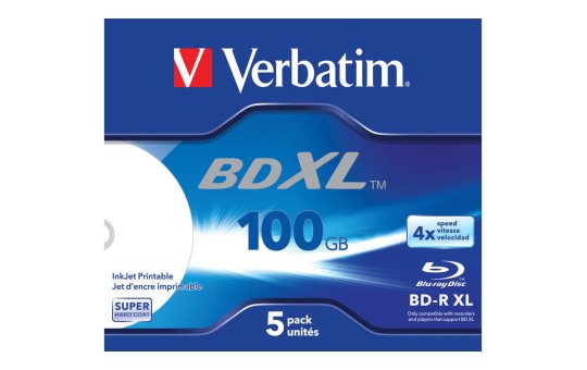 Verbatim 5 x BD-R XL - 100 GB 4x - mit Tintenstrahldrucker bedruckbare Oberfläche - Jewel Case (Schachtel) 