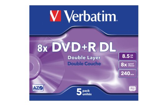 Verbatim 5 x DVD+R DL - 8.5 GB (240 Min.) 8x - mattsilber - Jewel Case (Schachtel) 